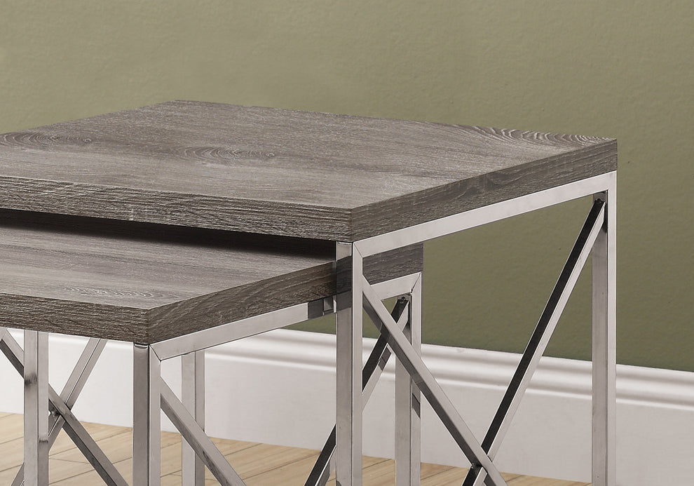 Dark Taupe Particle Board Metal 2pcs Nesting Table Set By Homeroots | Accent Tables | Modishstore - 2
