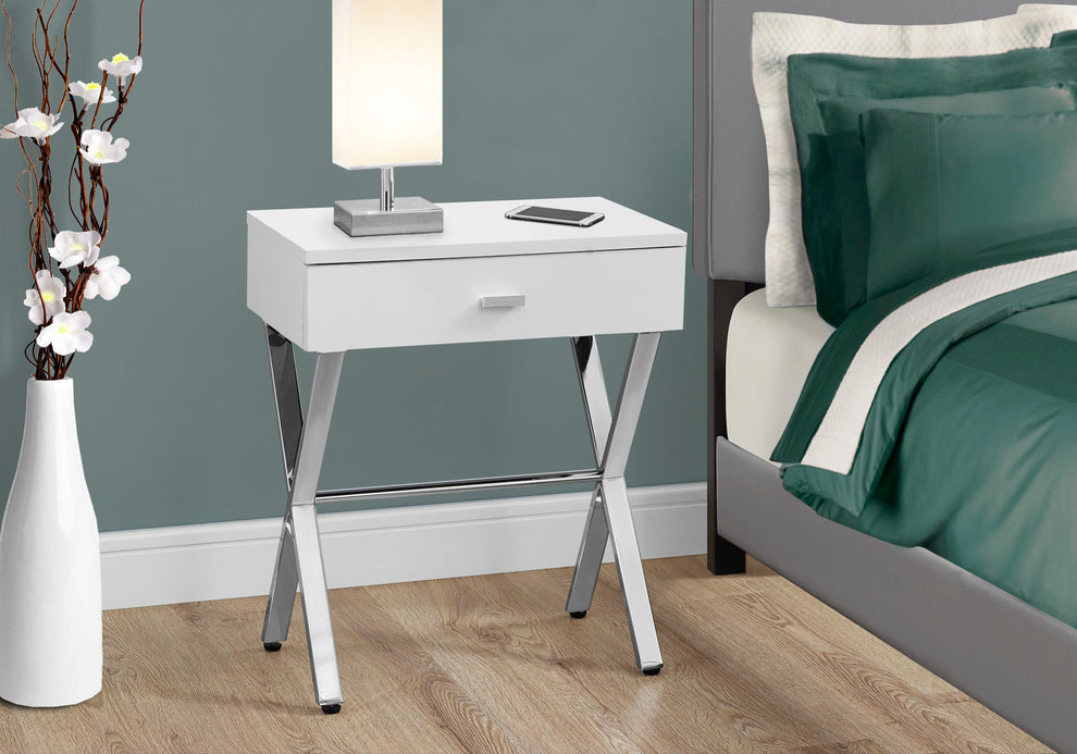 White Finish and Chrome Metal Accent Table By Homeroots | Accent Tables | Modishstore - 2