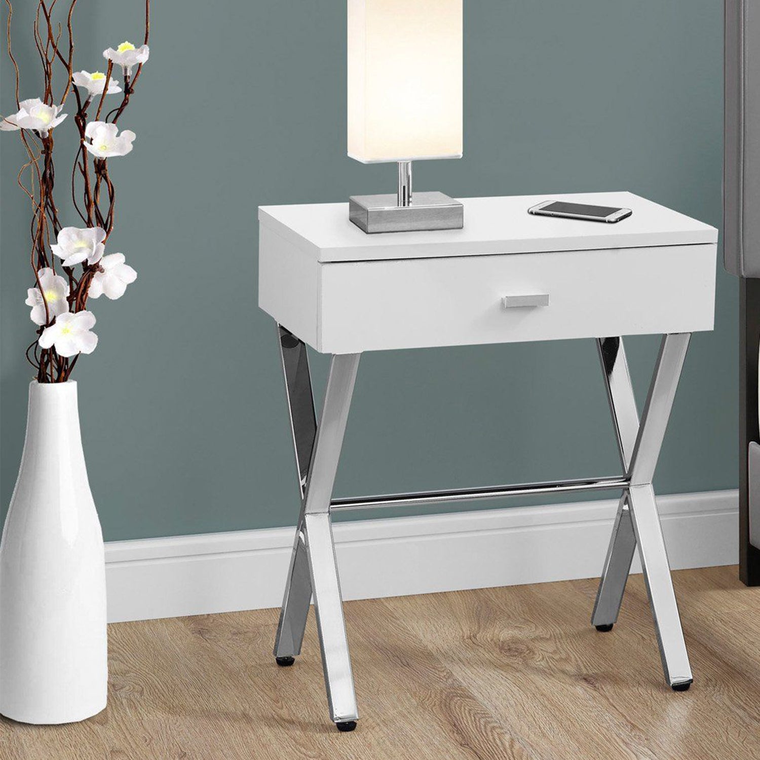White Finish and Chrome Metal Accent Table By Homeroots | Accent Tables | Modishstore - 6
