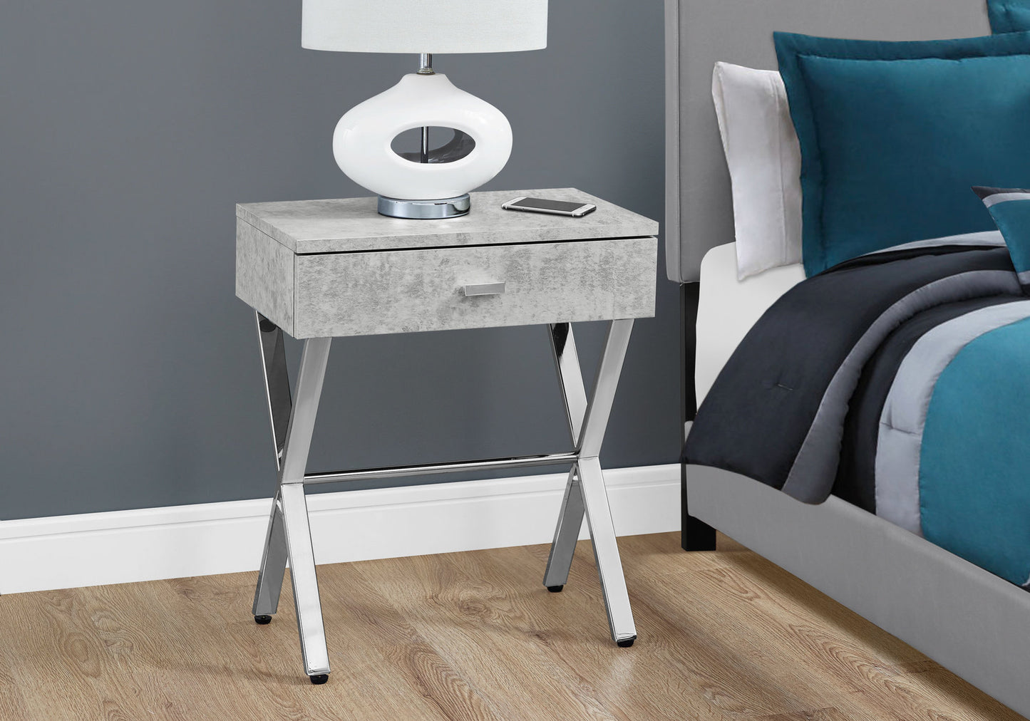 Grey Finish and Chrome Metal Accent Table By Homeroots - 333132 | Accent Tables | Modishstore - 2