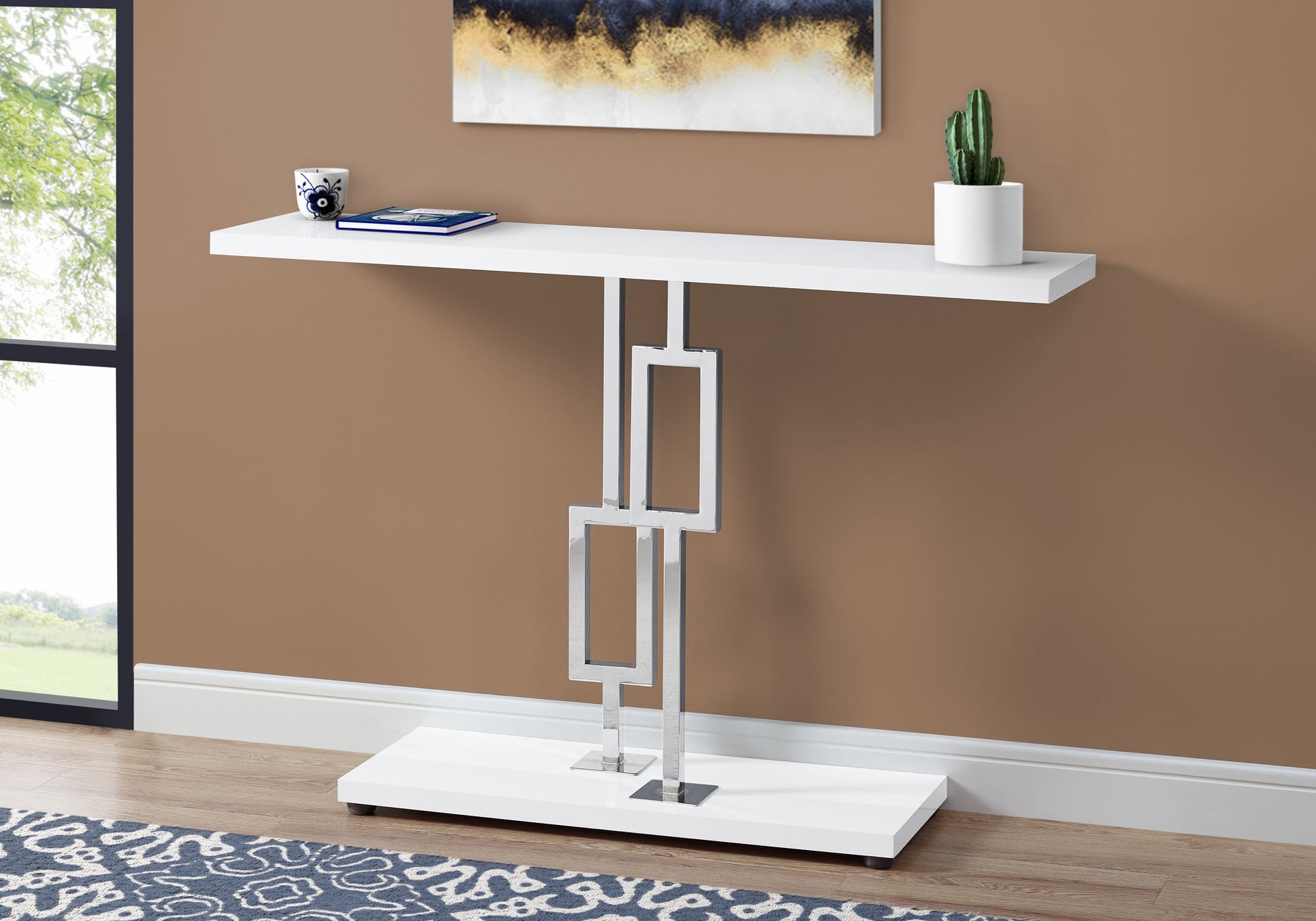 32" Particle Board and Chrome Metal Accent Table By Homeroots | Console Tables | Modishstore