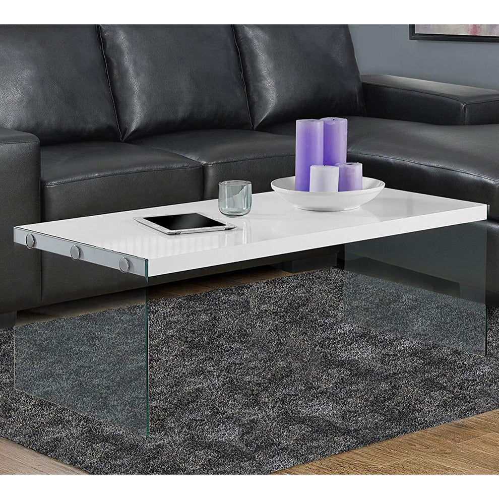 White Clear Particle Board Tempered Glass Coffee Table By Homeroots | Coffee Tables | Modishstore - 5