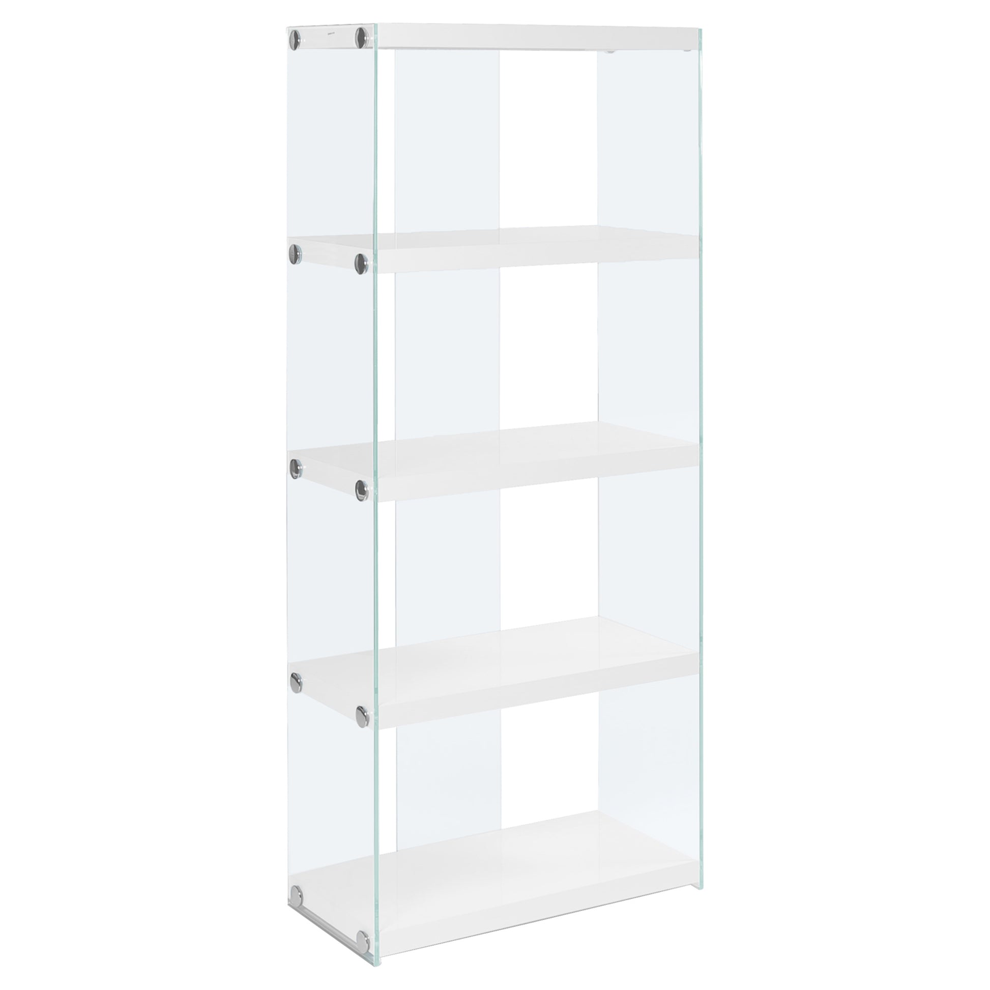 White Clear Particle Board Tempered Glass Bookcase By Homeroots - 333149 | Bookcases | Modishstore - 2