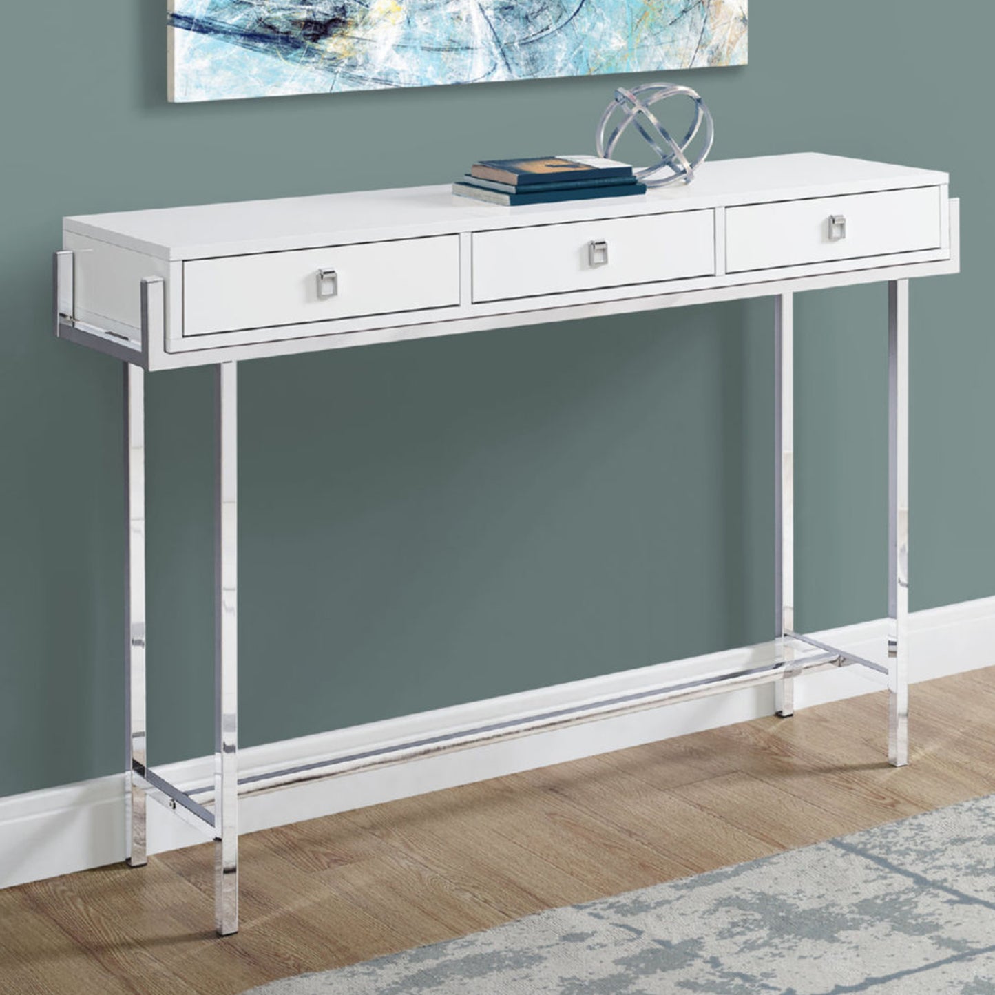 White Particle Board Metal Accent Table By Homeroots - 333154 | Console Tables | Modishstore - 5