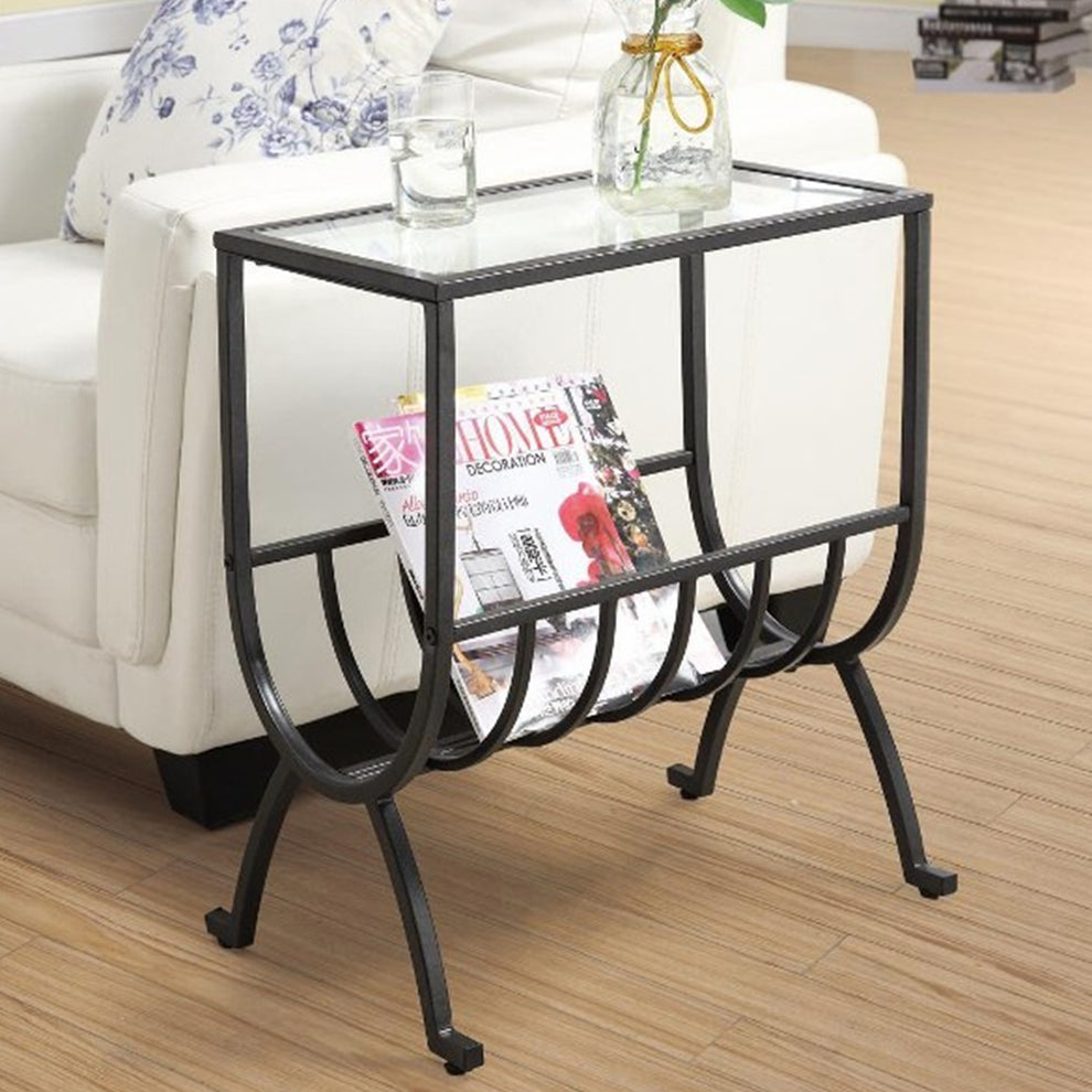 Brown Clear Metal Tempered Glass Accent Table By Homeroots | Accent Tables | Modishstore - 5