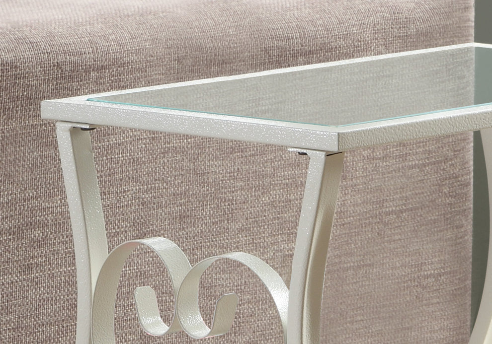 White Metal Tempered Glass Accent Table By Homeroots | Accent Tables | Modishstore - 2