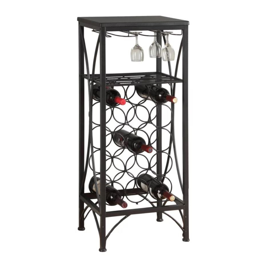 Black Metal Wine Bottle and Glass Rack Home Bar By Homeroots | Console Tables | Modishstore