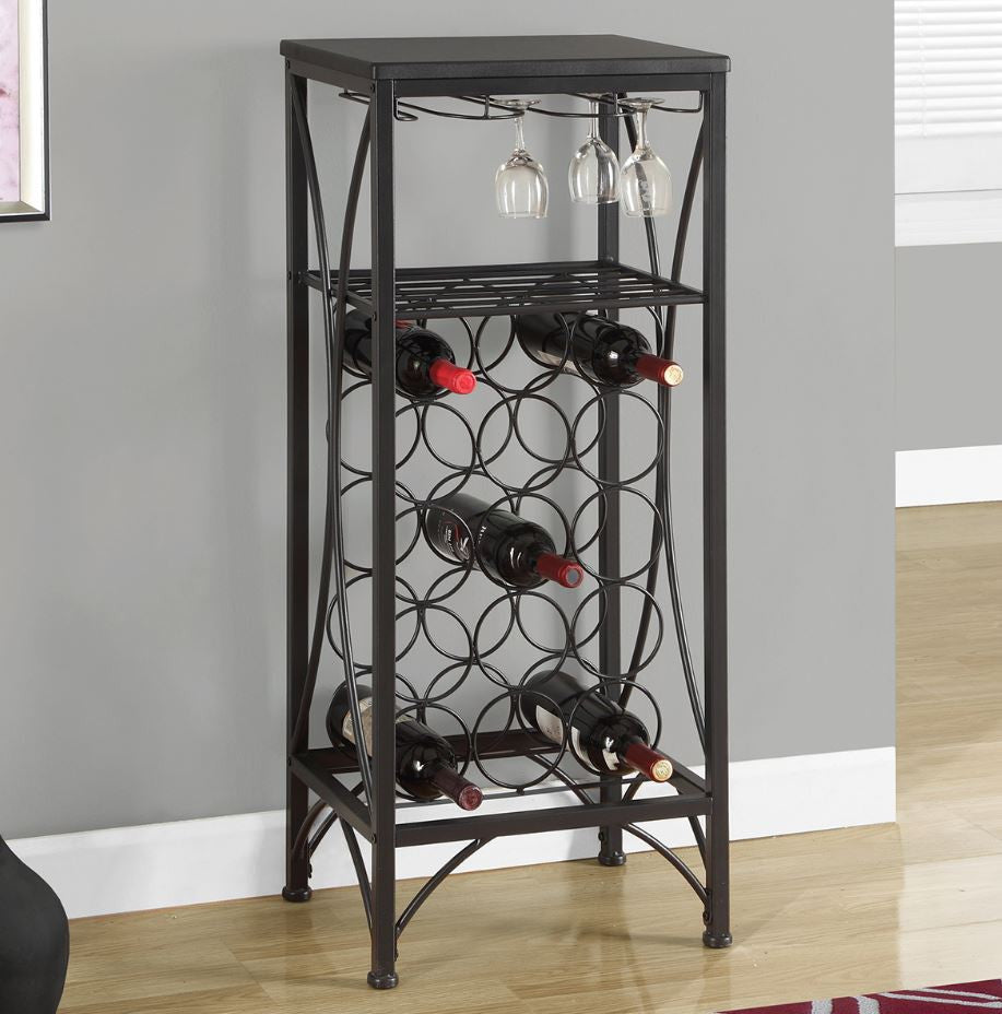 Black Metal Wine Bottle and Glass Rack Home Bar By Homeroots | Console Tables | Modishstore - 2