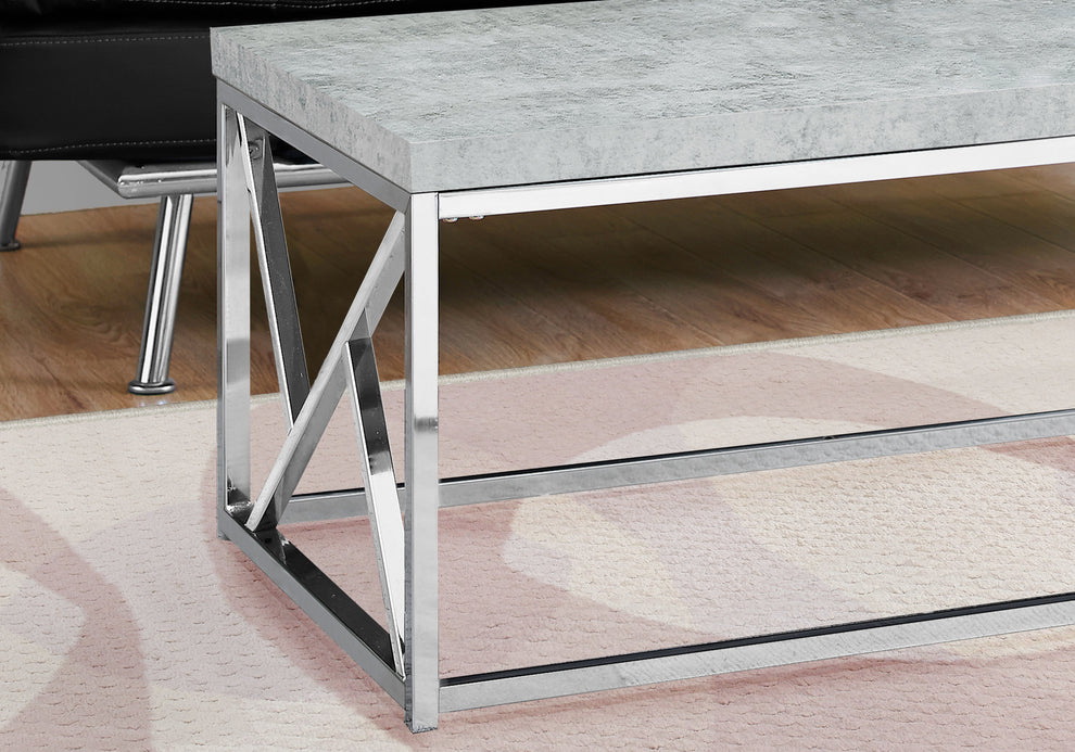 Industrial Chic Gray Faux Cement and Chrome Coffee Table By Homeroots | Coffee Tables | Modishstore - 3