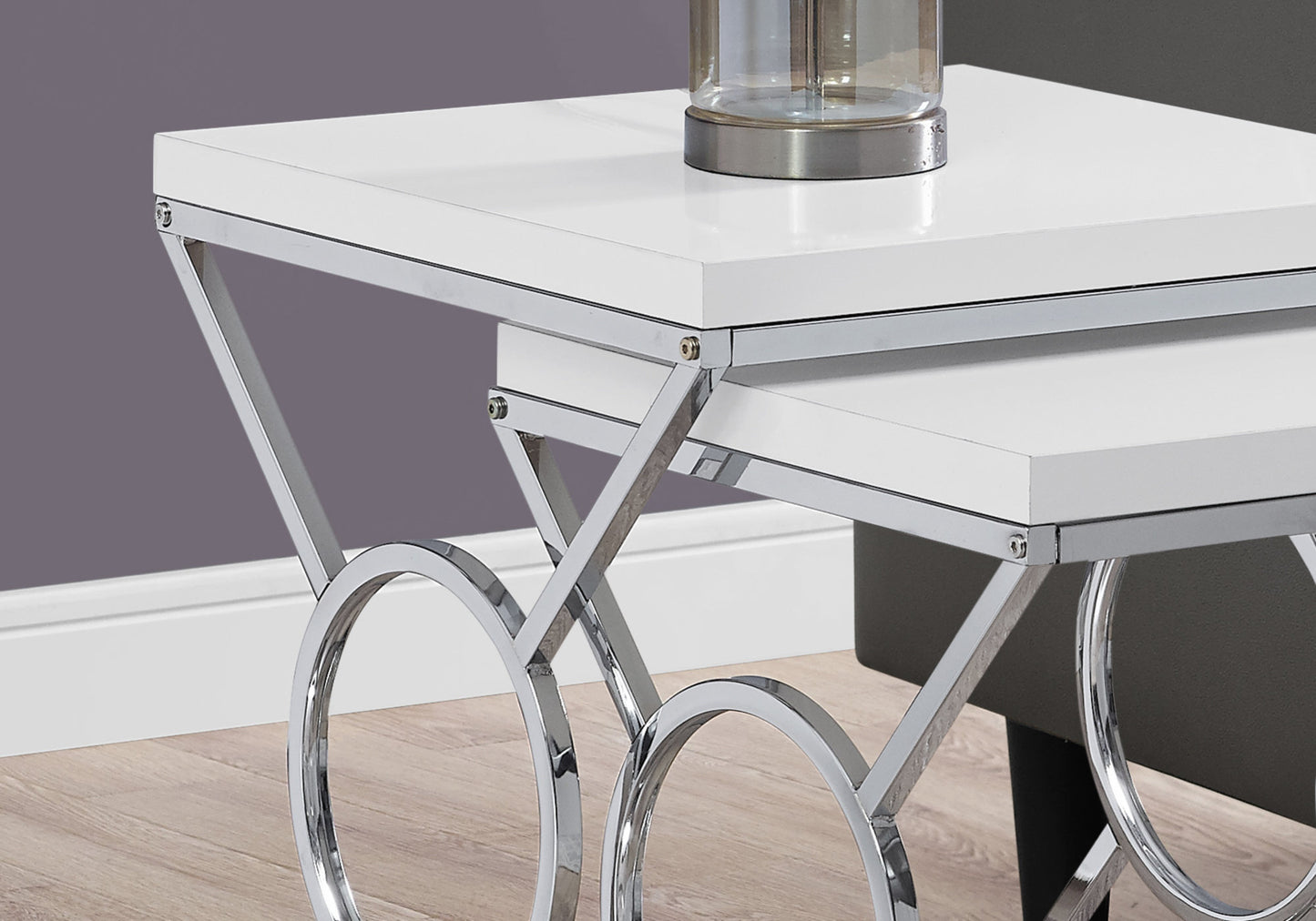 White Metal 2pcs Nesting Table Set By Homeroots | Nesting Tables | Modishstore - 2