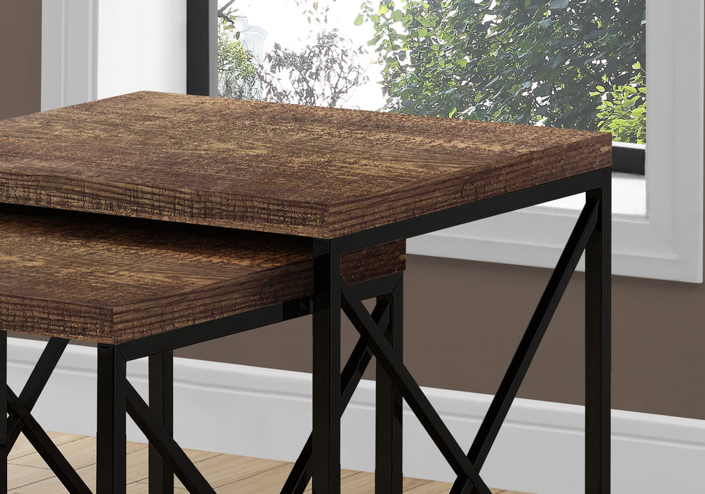Brown Black Particle Board Metal 2pcs Nesting Table Set By Homeroots | Nesting Tables | Modishstore - 3