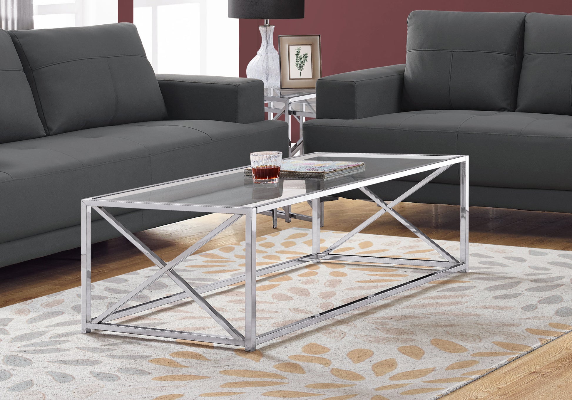 17.25" Chrome Metal and Clear Tempered Glass Coffee Table By Homeroots | Coffee Tables | Modishstore