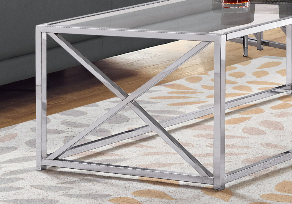 17.25" Chrome Metal and Clear Tempered Glass Coffee Table By Homeroots | Coffee Tables | Modishstore - 3