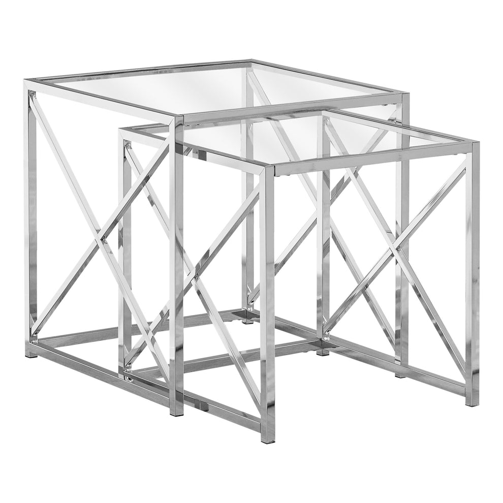 38" Chrome Metal and Tempered Glass Two Pieces Nesting Table Set By Homeroots | Nesting Tables | Modishstore - 2