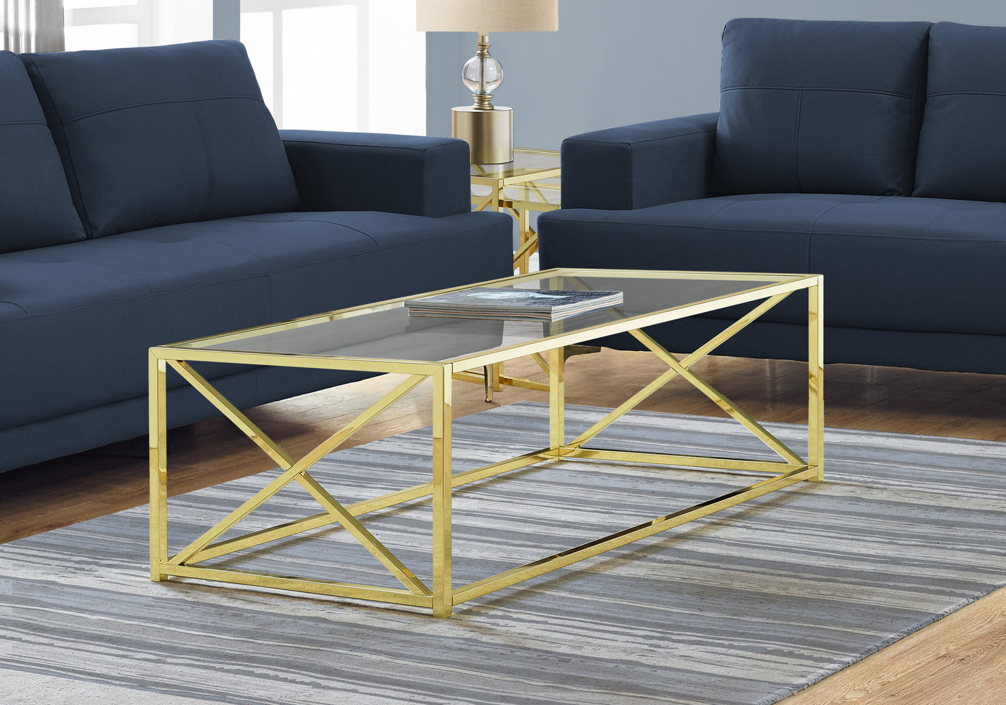 17.25" Gold Metal and Clear Tempered Glass Coffee Table By Homeroots | Coffee Tables | Modishstore