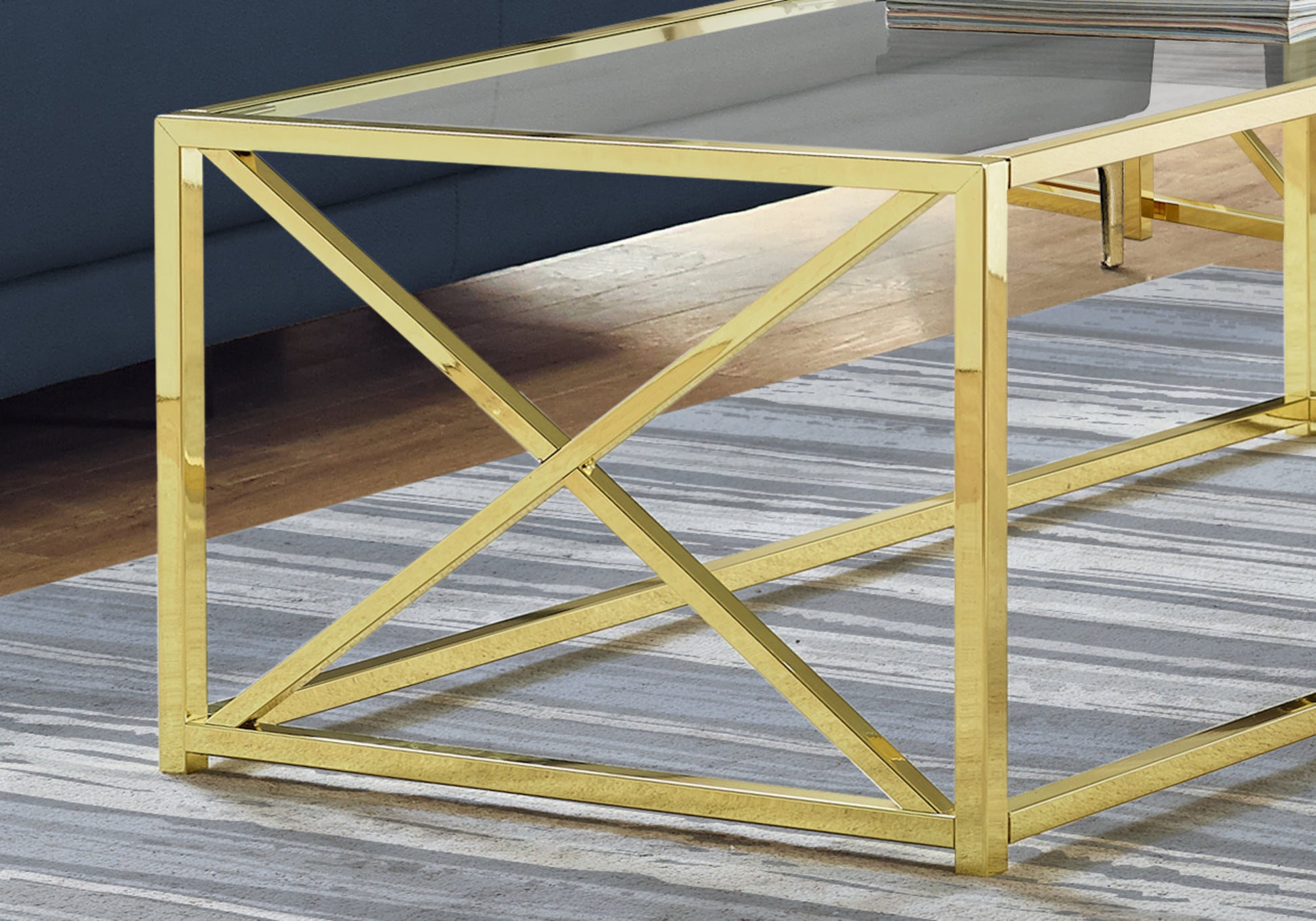 17.25" Gold Metal and Clear Tempered Glass Coffee Table By Homeroots | Coffee Tables | Modishstore - 3