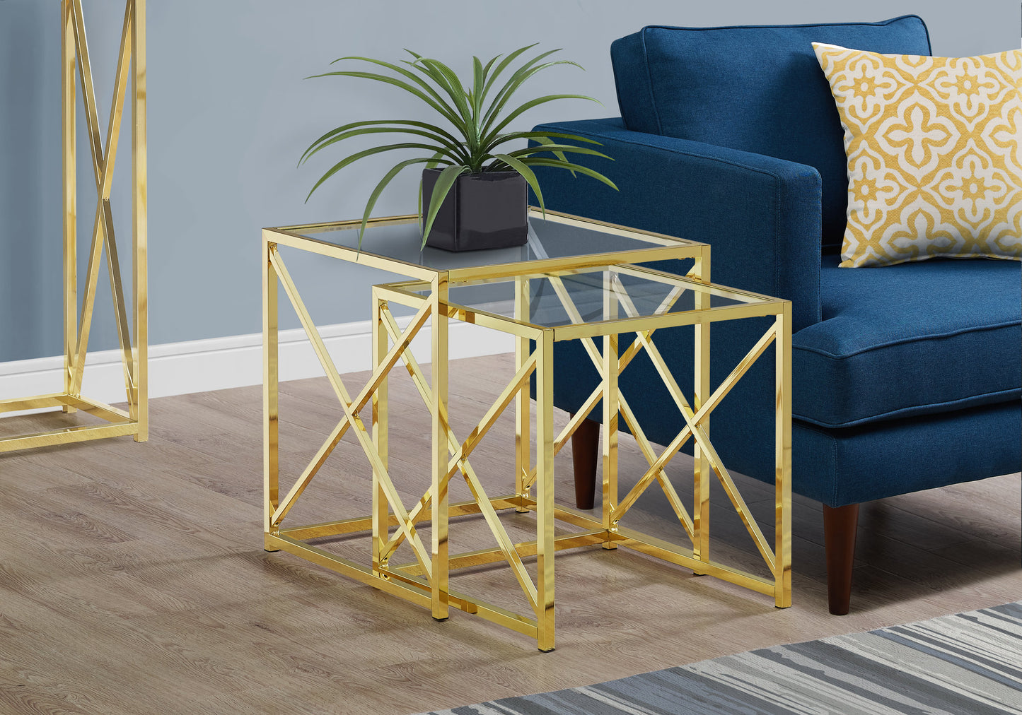 38" Gold Metal and Tempered Glass Two Pieces Nesting Table Set By Homeroots | Nesting Tables | Modishstore