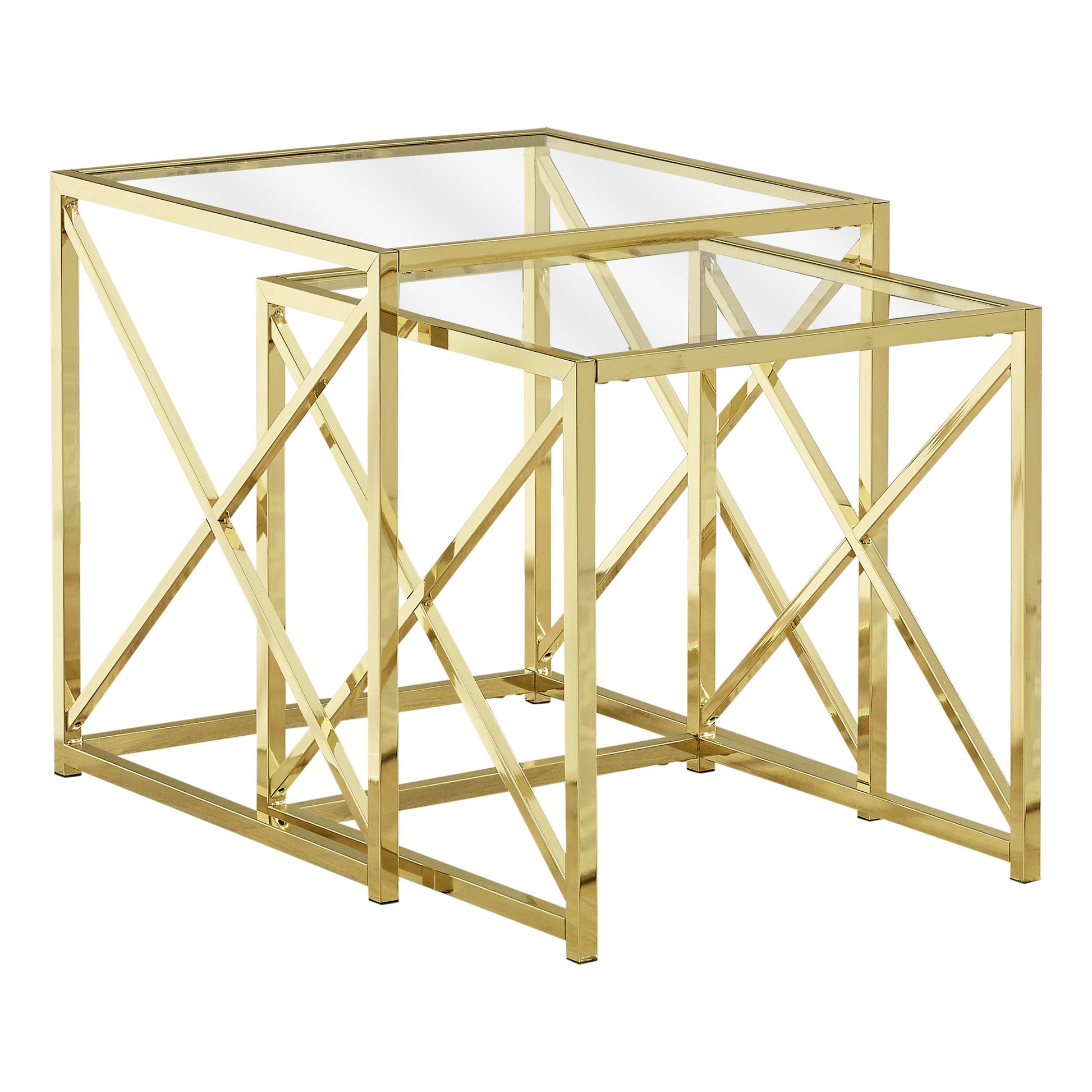 38" Gold Metal and Tempered Glass Two Pieces Nesting Table Set By Homeroots | Nesting Tables | Modishstore - 2