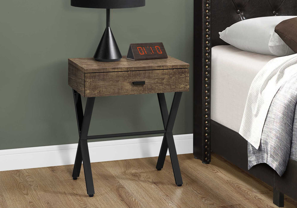 Brown Finish and Black Metal Accent Table By Homeroots | Accent Tables | Modishstore - 2