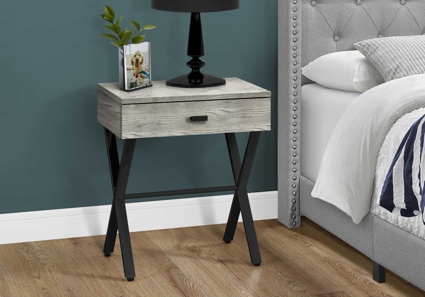 22" Black And Gray End Table With Drawer By Homeroots