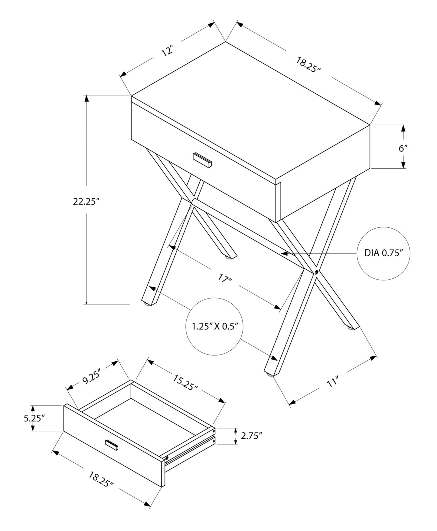 22" Black And Gray End Table With Drawer By Homeroots | End Tables | Modishstore - 3
