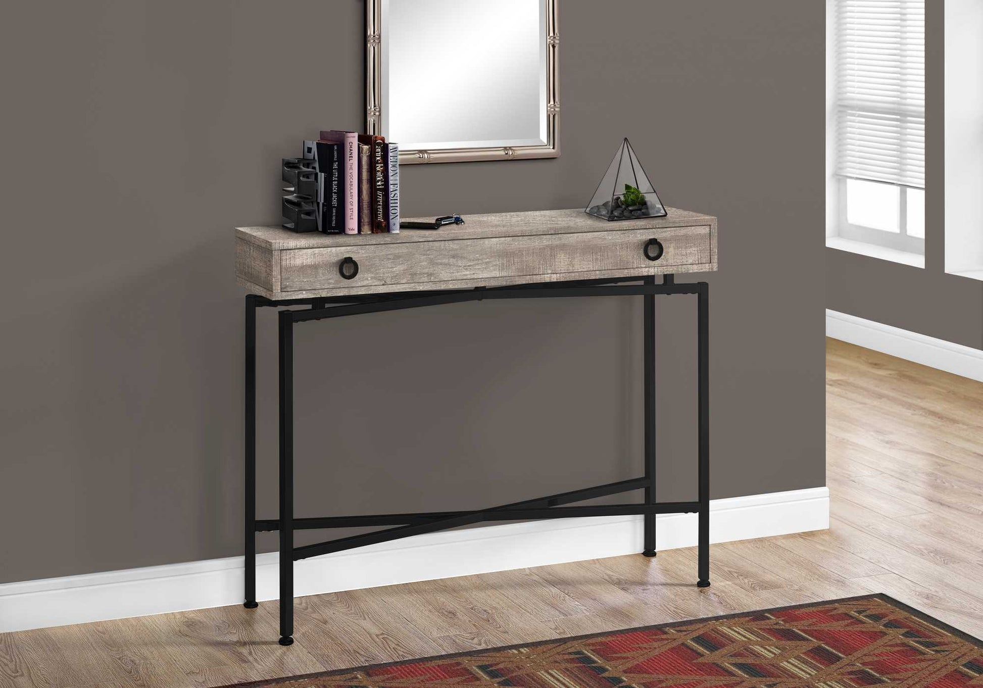 43" Taupe And Black Cross Leg Console Table By Homeroots | Console Tables | Modishstore