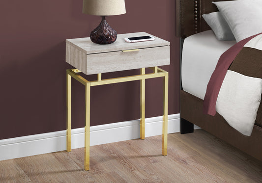 23" Gold And Beige End Table With Drawer By Homeroots