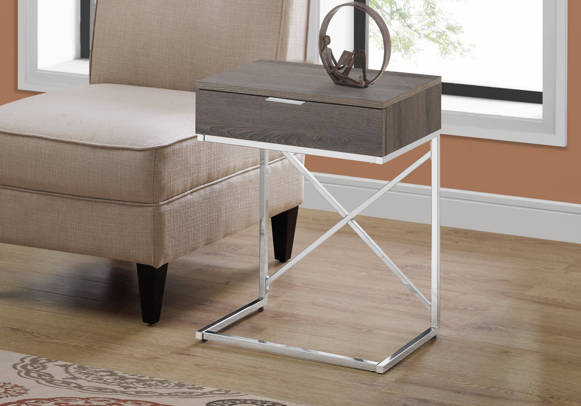 Dark Taupe Particle Board Metal Accent Table By Homeroots - 333224 | Side Tables | Modishstore