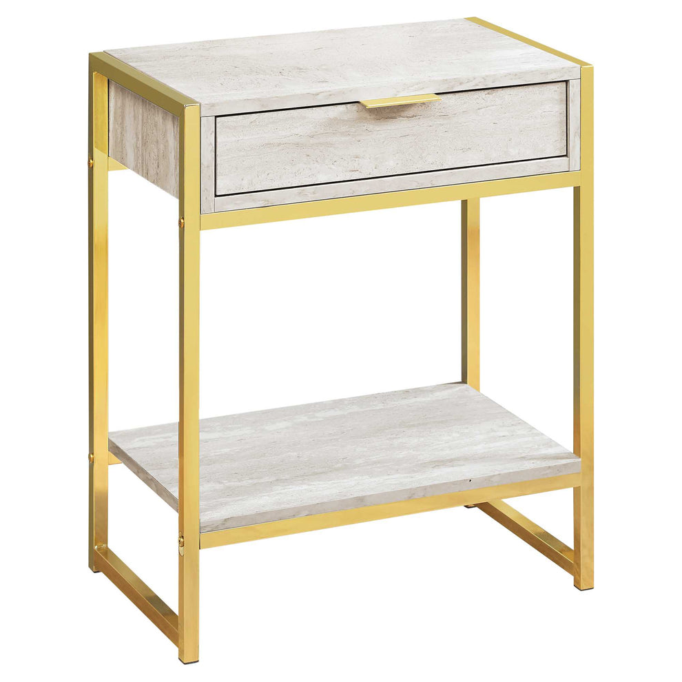 24" Beige Marble Finish and Gold Metal Accent Table By Homeroots | Accent Tables | Modishstore - 2
