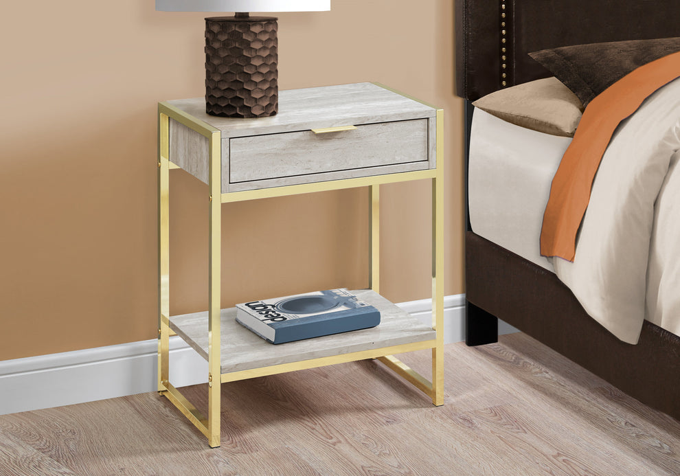 24" Beige Marble Finish and Gold Metal Accent Table By Homeroots | Accent Tables | Modishstore - 3