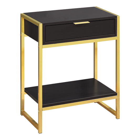Cappuccino Finish and Gold Metal Accent Table By Homeroots - 333232 | Accent Tables | Modishstore