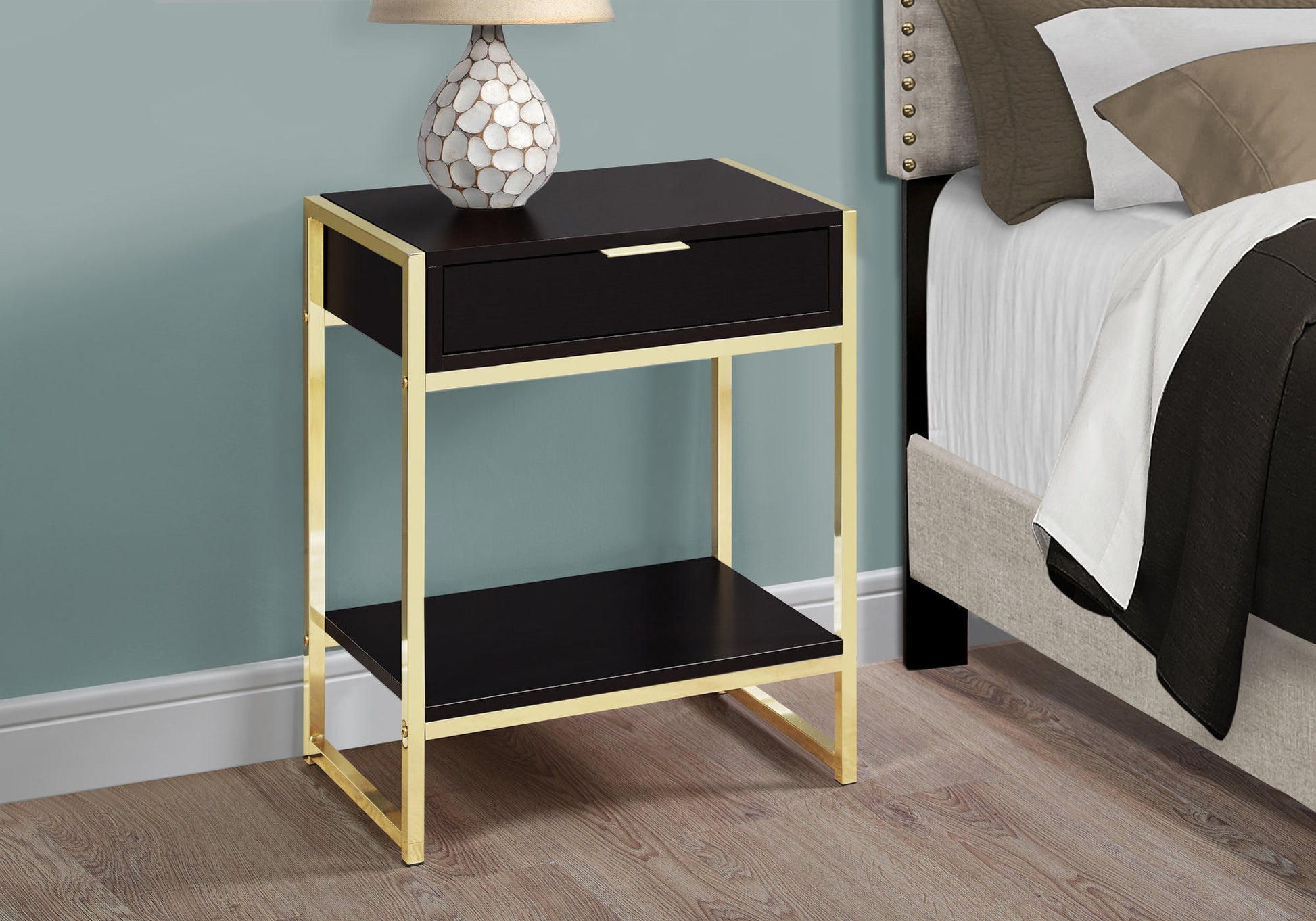 Cappuccino Finish and Gold Metal Accent Table By Homeroots - 333232 | Accent Tables | Modishstore - 2