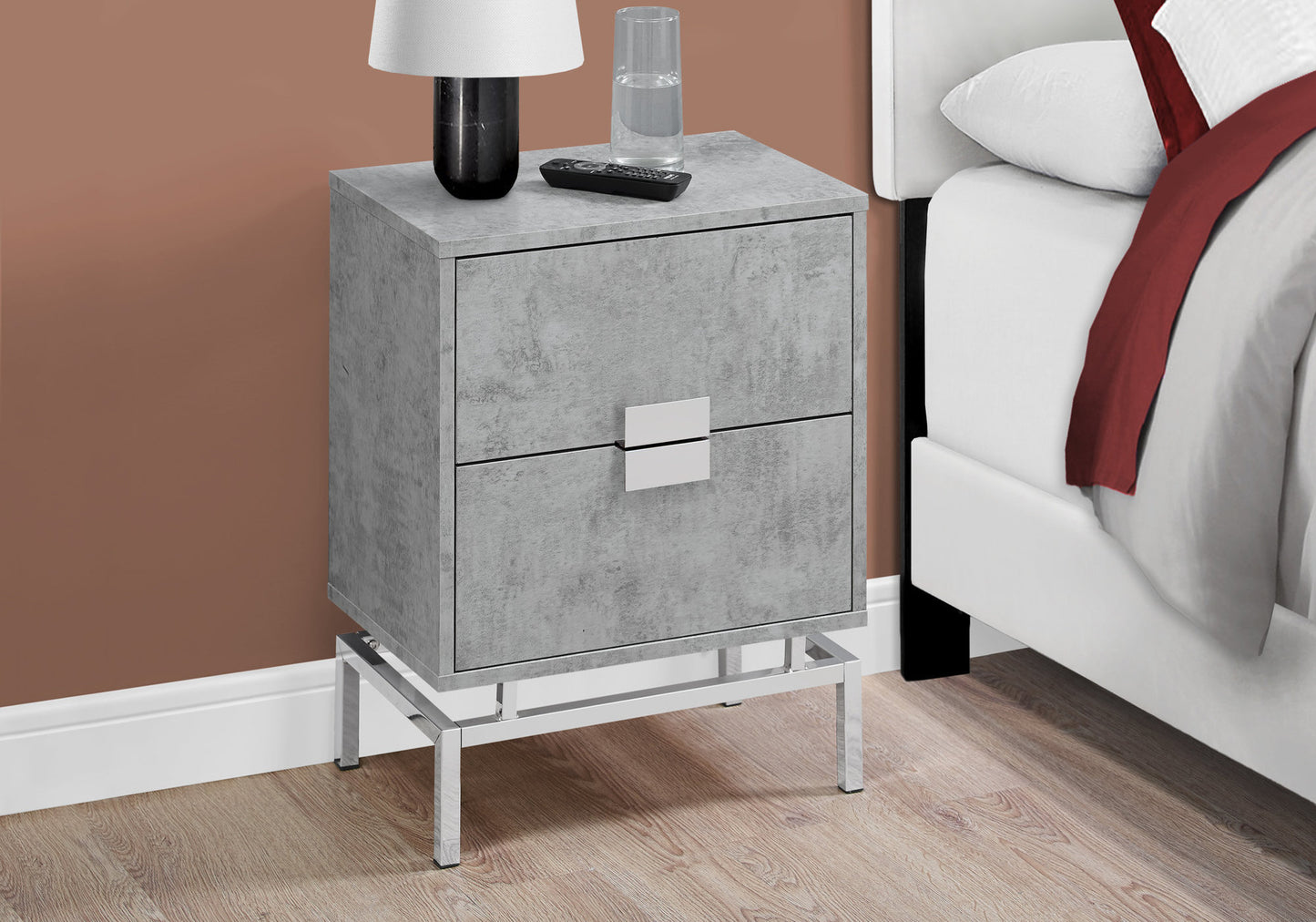 23.5" Grey Cement White Particle Board And Chrome Metal Accent Table By Homeroots | End Tables | Modishstore - 3