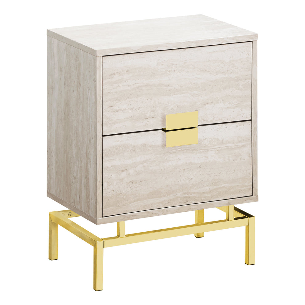 24" Gold And Beige Manufactured Wood Rectangular End Table With Two Drawers By Homeroots | End Tables | Modishstore - 2