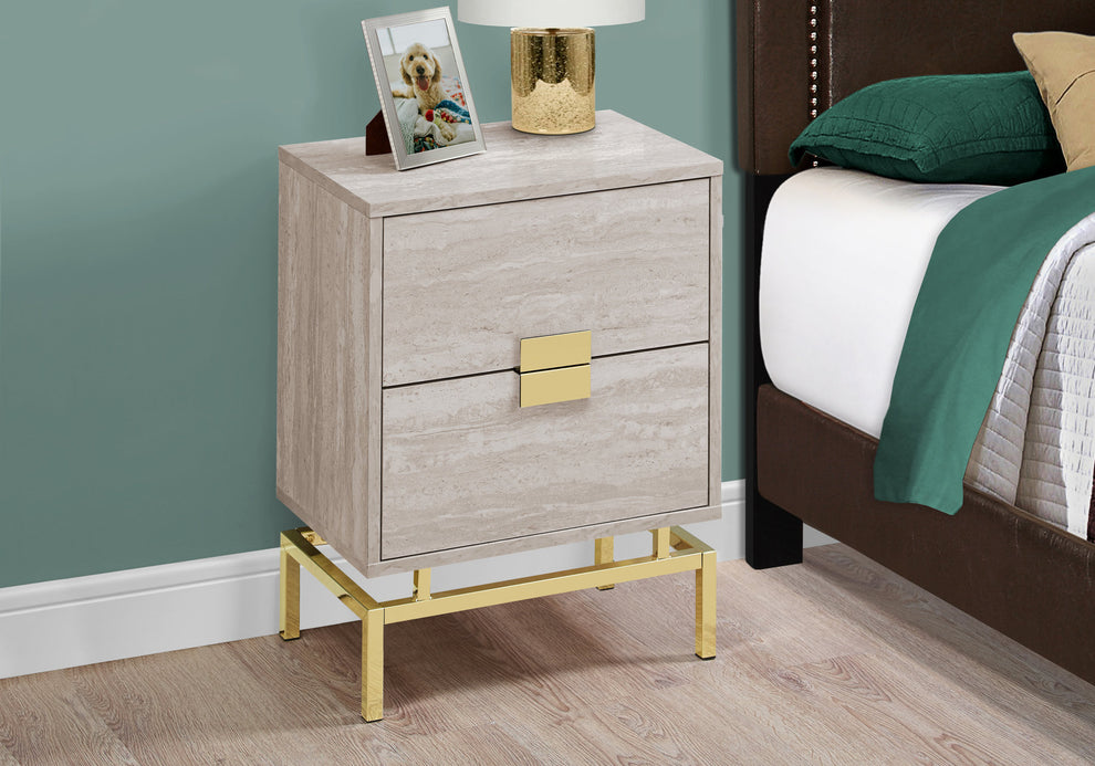 24" Gold And Beige Manufactured Wood Rectangular End Table With Two Drawers By Homeroots | End Tables | Modishstore - 3