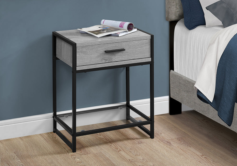 Grey with Black Metal Tempered Glass Accent Table By Homeroots | Accent Tables | Modishstore - 2