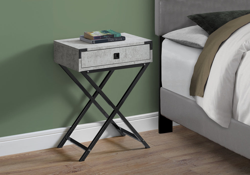 Grey Cement Finish and Black Nickel Metal Accent Table By Homeroots | Accent Tables | Modishstore - 2