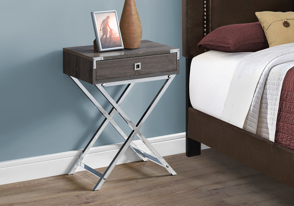 Dark Taupe Finish and Chrome Metal Accent Table By Homeroots - 333262 | Accent Tables | Modishstore - 2