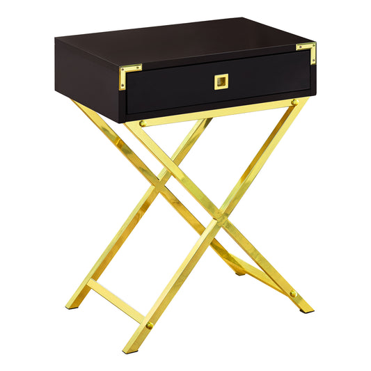 Cappuccino Finish and Gold Metal Accent Table By Homeroots - 333263 | Accent Tables | Modishstore