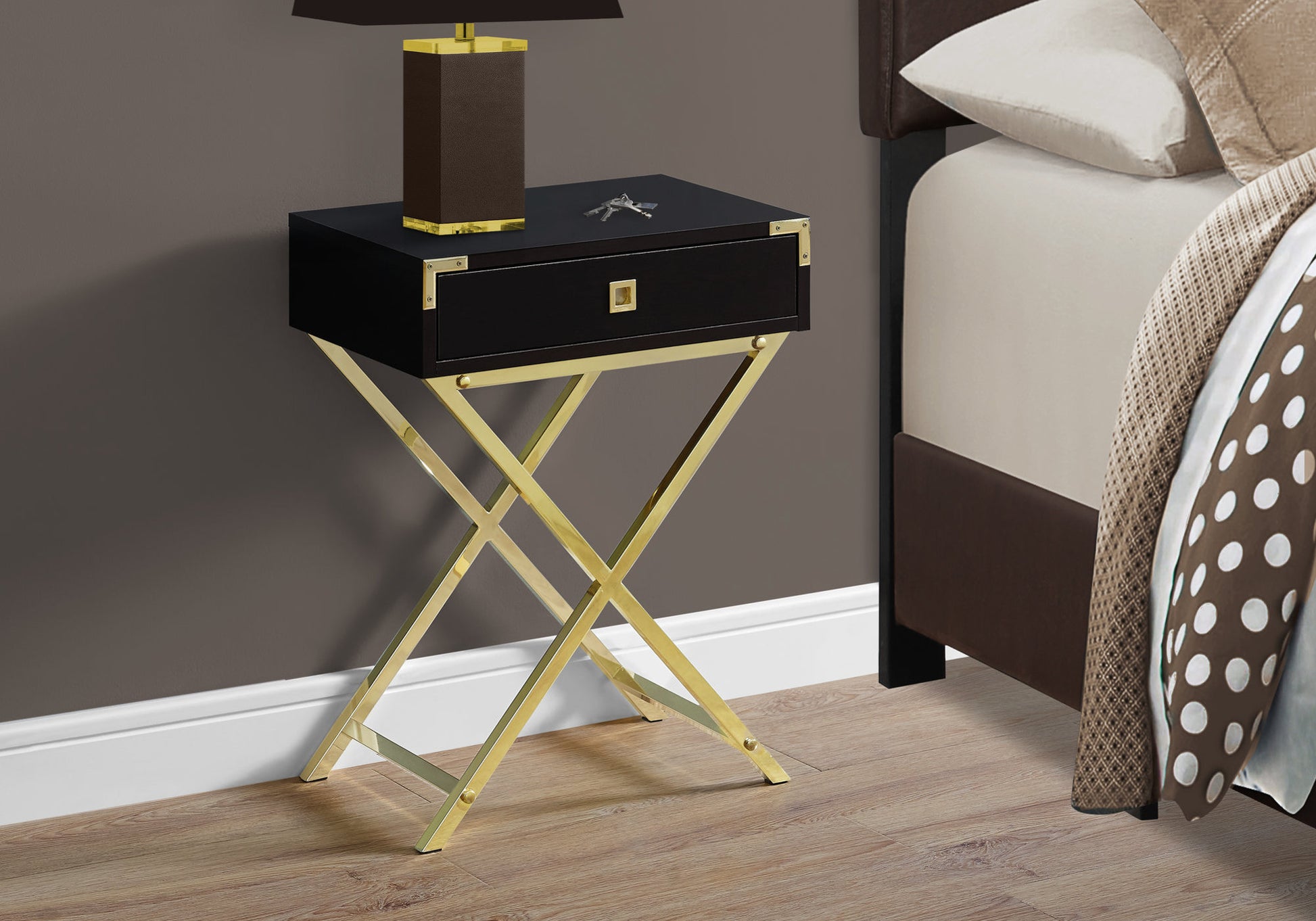 Cappuccino Finish and Gold Metal Accent Table By Homeroots - 333263 | Accent Tables | Modishstore - 2