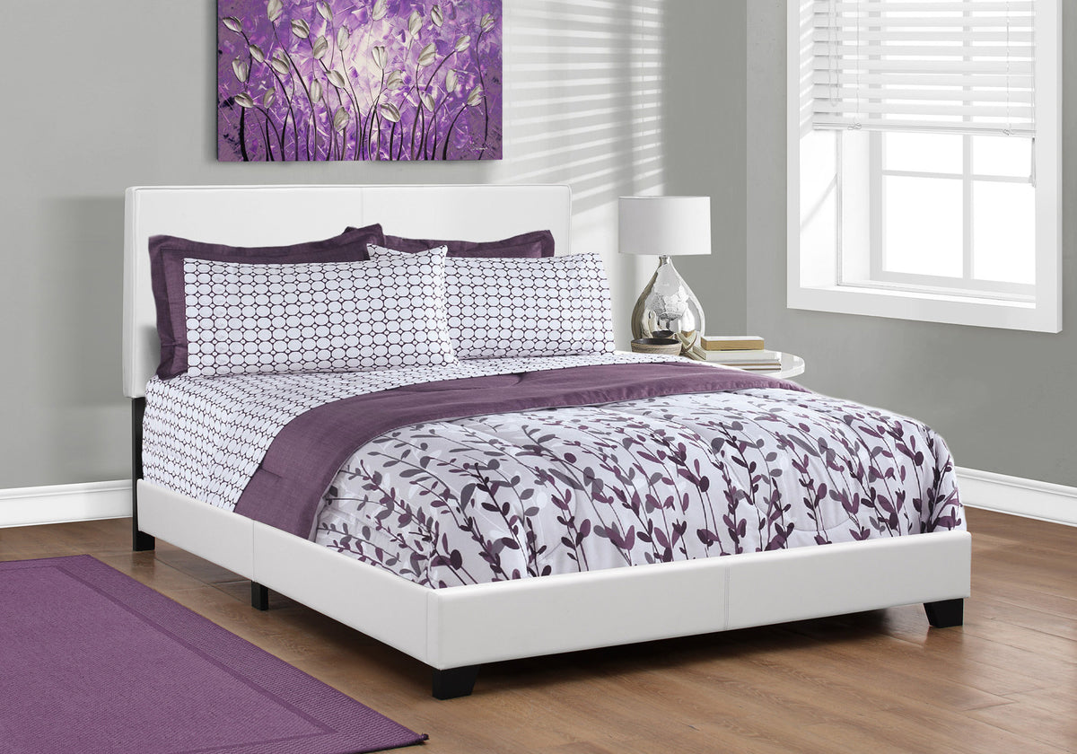 45.75" White Solid Wood Mdf And Foam Queen Size Bed With Leather Look By Homeroots | Beds | Modishstore