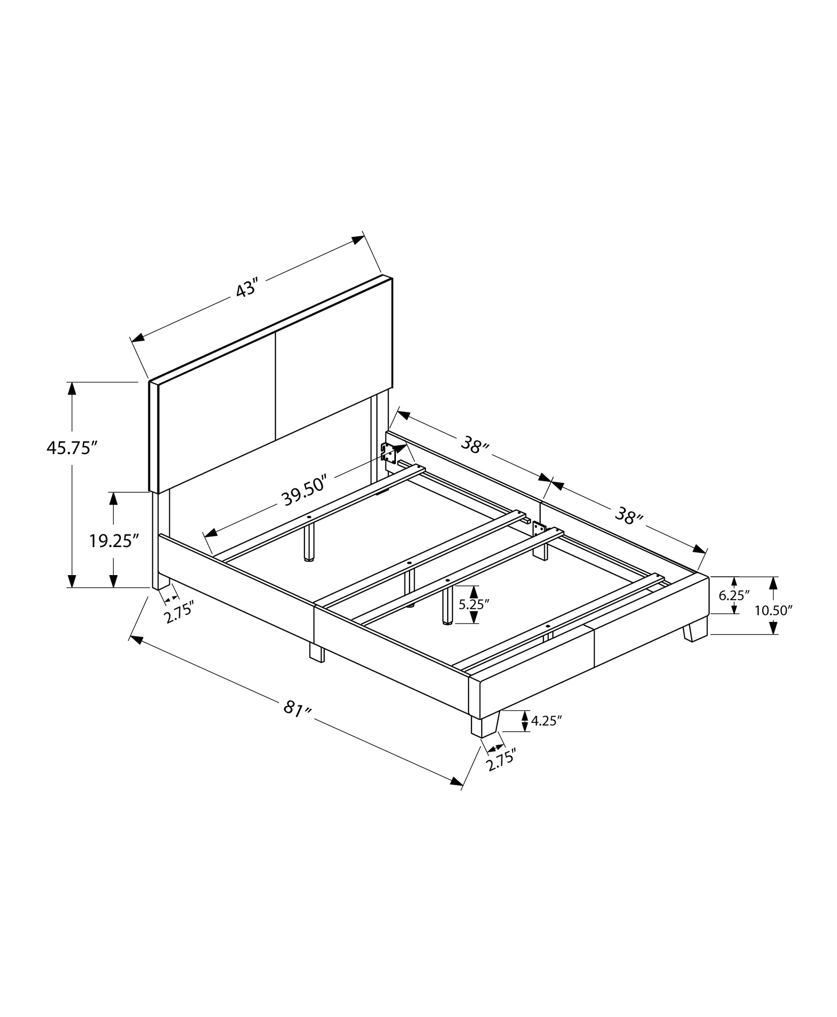 Grey Foam Solid Wood Leather Look Twin Size Bed By Homeroots | Beds | Modishstore - 3