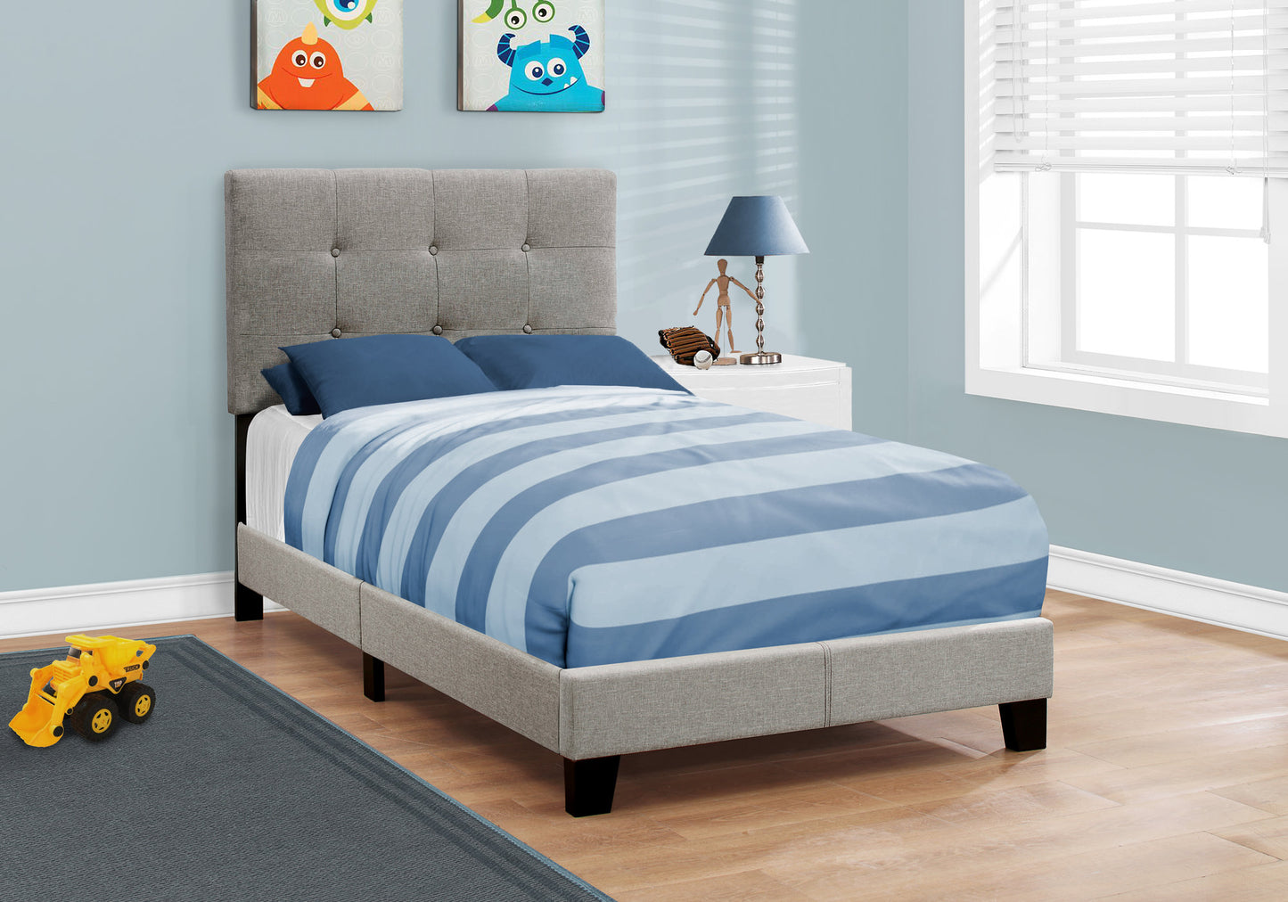 45.75" Solid Wood Mdf Foam And Linen Twin Size Bed By Homeroots | Beds | Modishstore