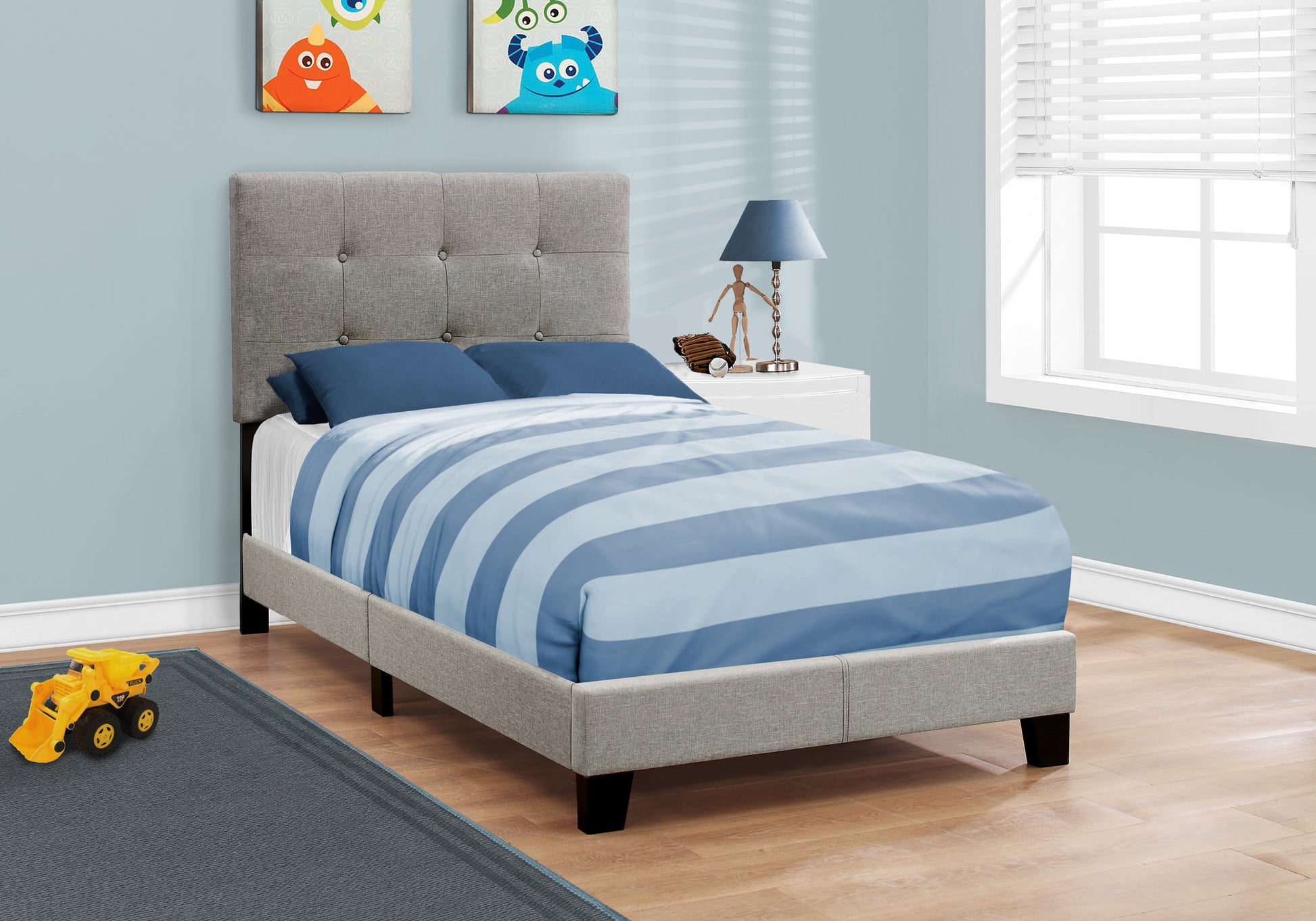 45.75" Solid Wood Mdf Foam And Linen Twin Size Bed By Homeroots | Beds | Modishstore