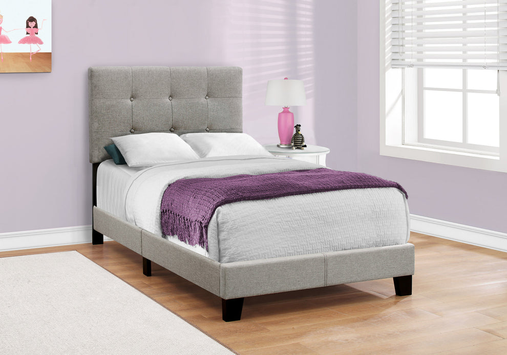 45.75" Solid Wood Mdf Foam And Linen Twin Size Bed By Homeroots | Beds | Modishstore - 3