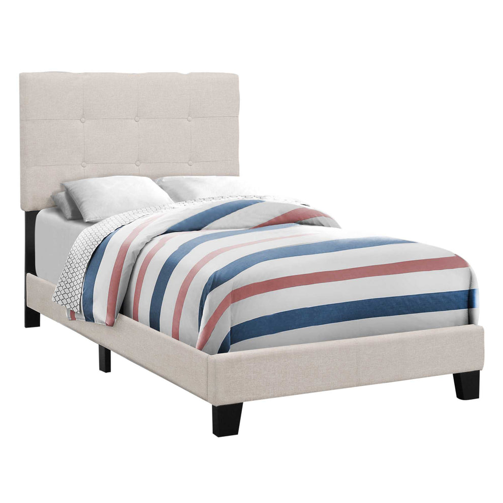 45.75" Beige Solid Wood Mdf Foam And Linen Twin Size Bed By Homeroots | Beds | Modishstore - 2