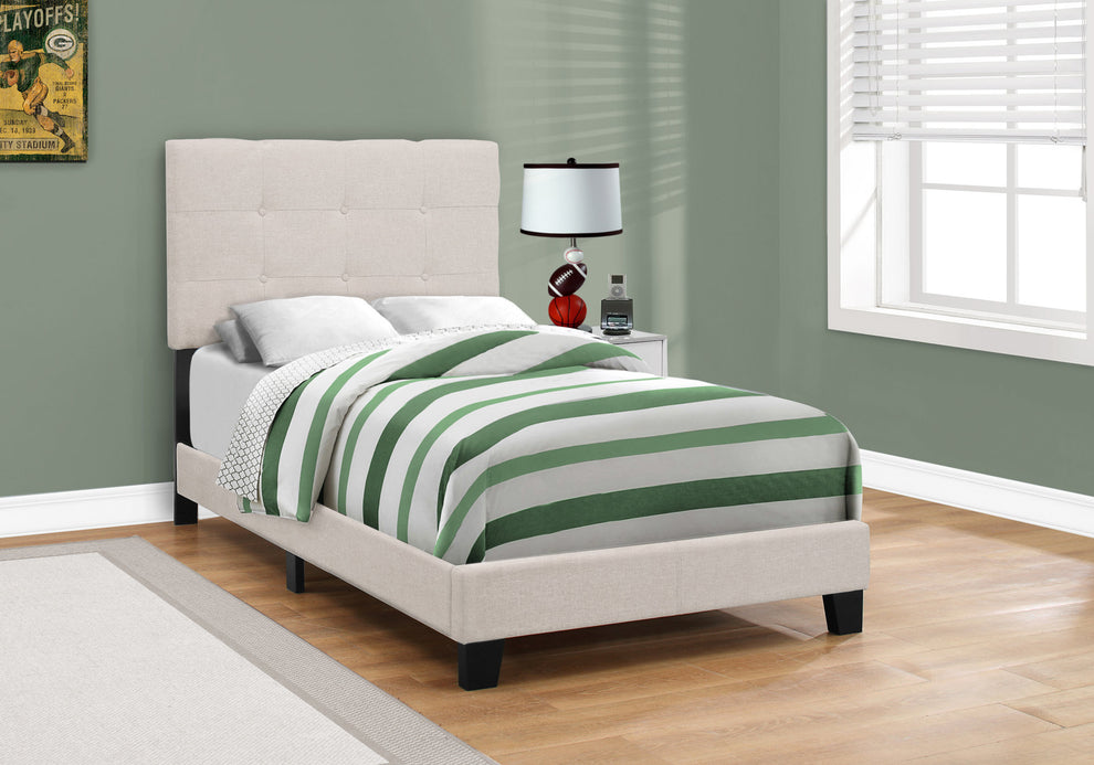 45.75" Beige Solid Wood Mdf Foam And Linen Twin Size Bed By Homeroots | Beds | Modishstore - 3