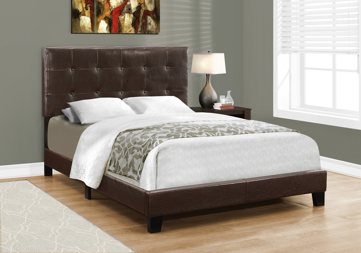 Full Size Dark Brown Leather Look Bed By Homeroots | Beds | Modishstore - 3