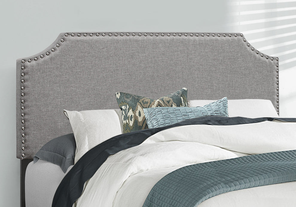 Full Size Grey Linen With Chrome Trim And Solid Wood Black Feet Bed By Homeroots | Beds | Modishstore - 3
