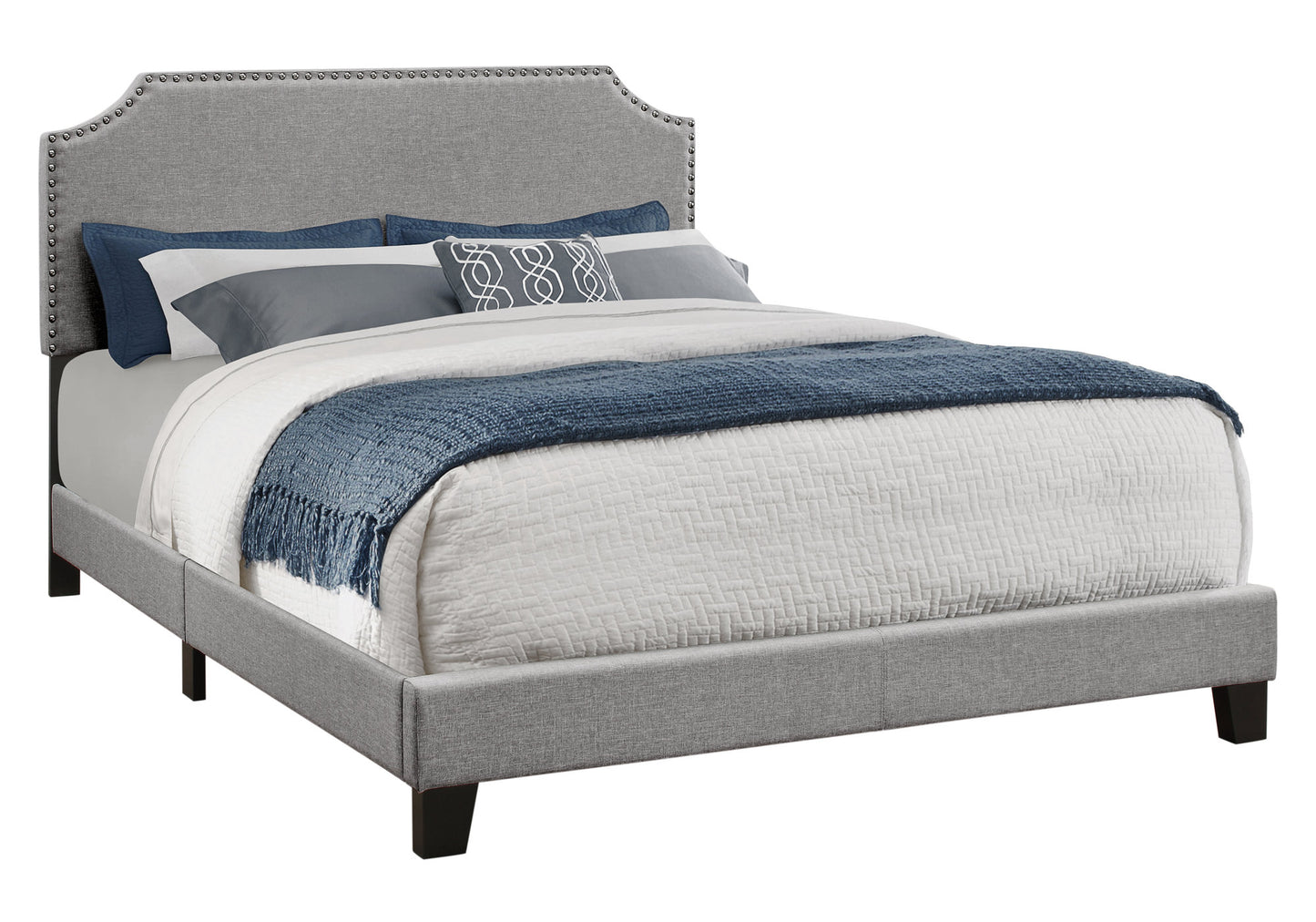 Grey Foam Solid Wood Linen Queen Size Bed With A Chrome Trim By Homeroots - 333295 | Beds | Modishstore
